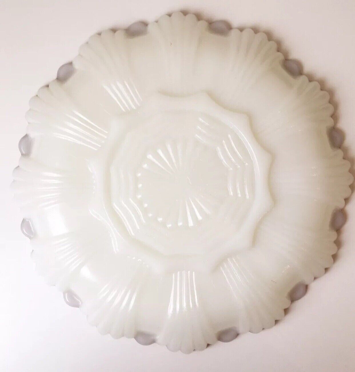 1950s Anchor Hocking Fire King White Milk Glass Gold Trim 3 Section Tri Platter