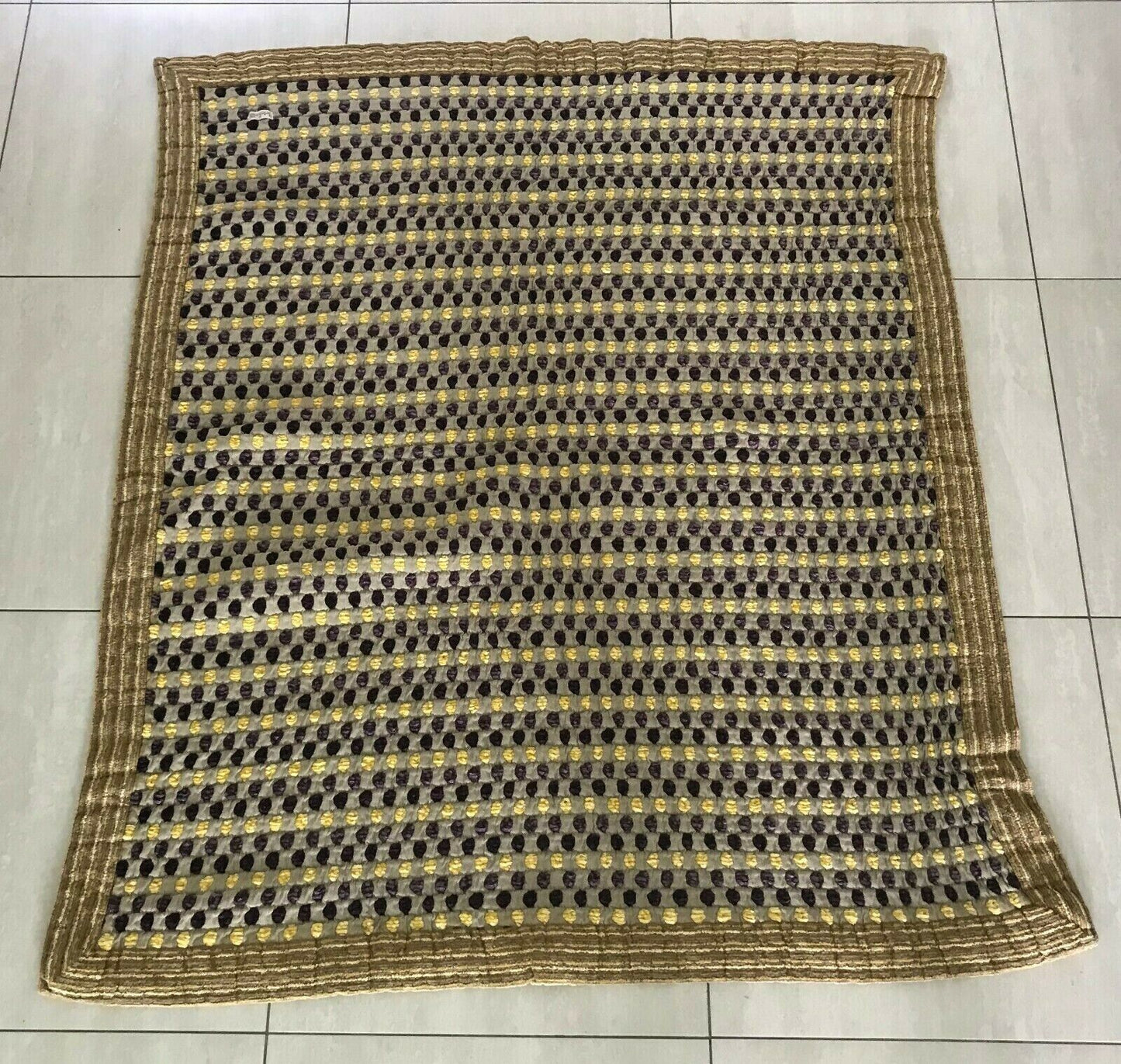 Vintage BRIMTEXTIL Throw Bed Cover Rug Gold Yellow Purple 115 x 122cm Reversible