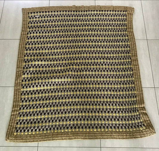 Vintage BRIMTEXTIL Throw Bed Cover Rug Gold Yellow Purple 115 x 122cm Reversible