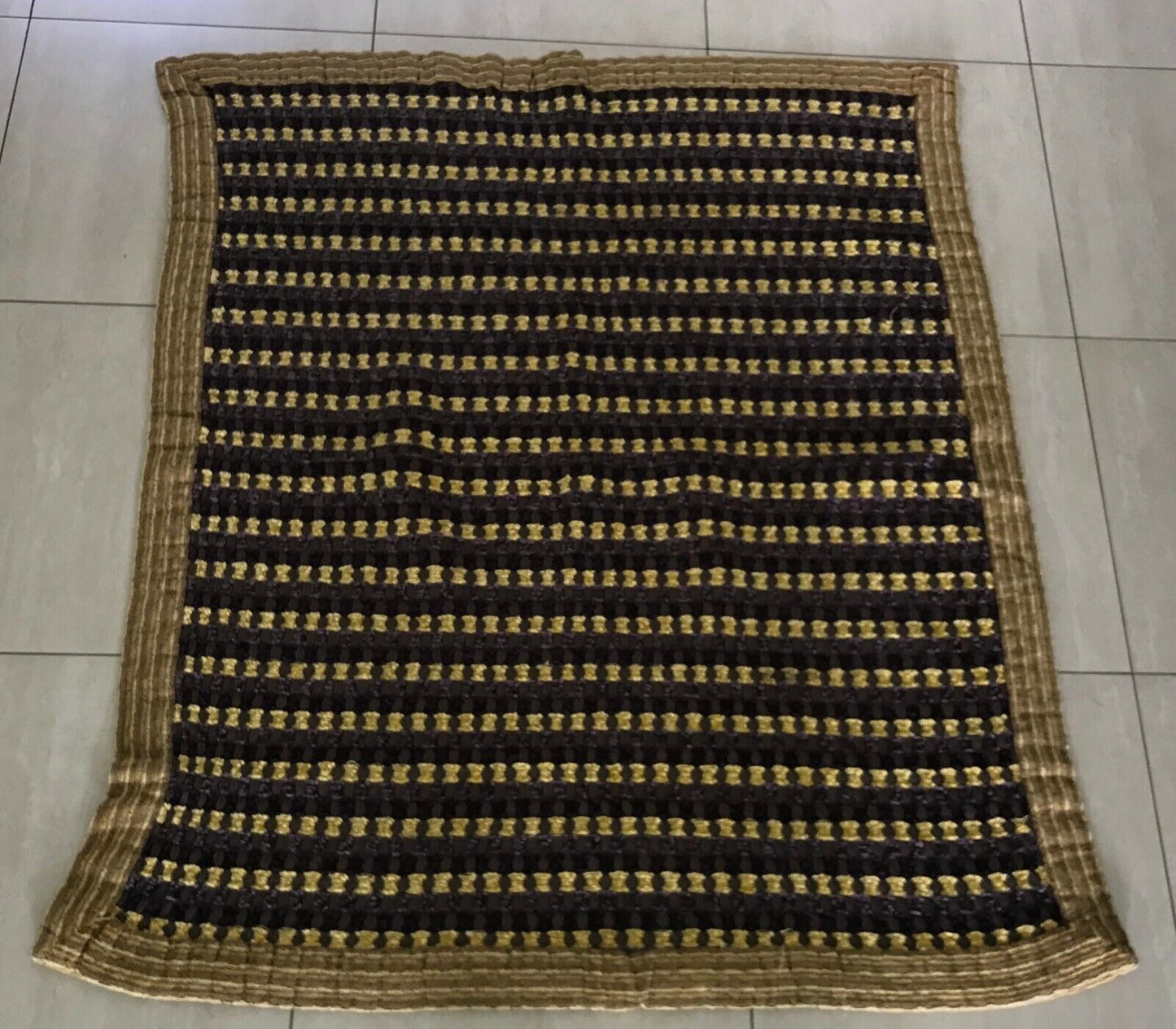 Vintage BRIMTEXTIL Throw Bed Cover Rug Gold Yellow Purple 115 x 122cm Reversible