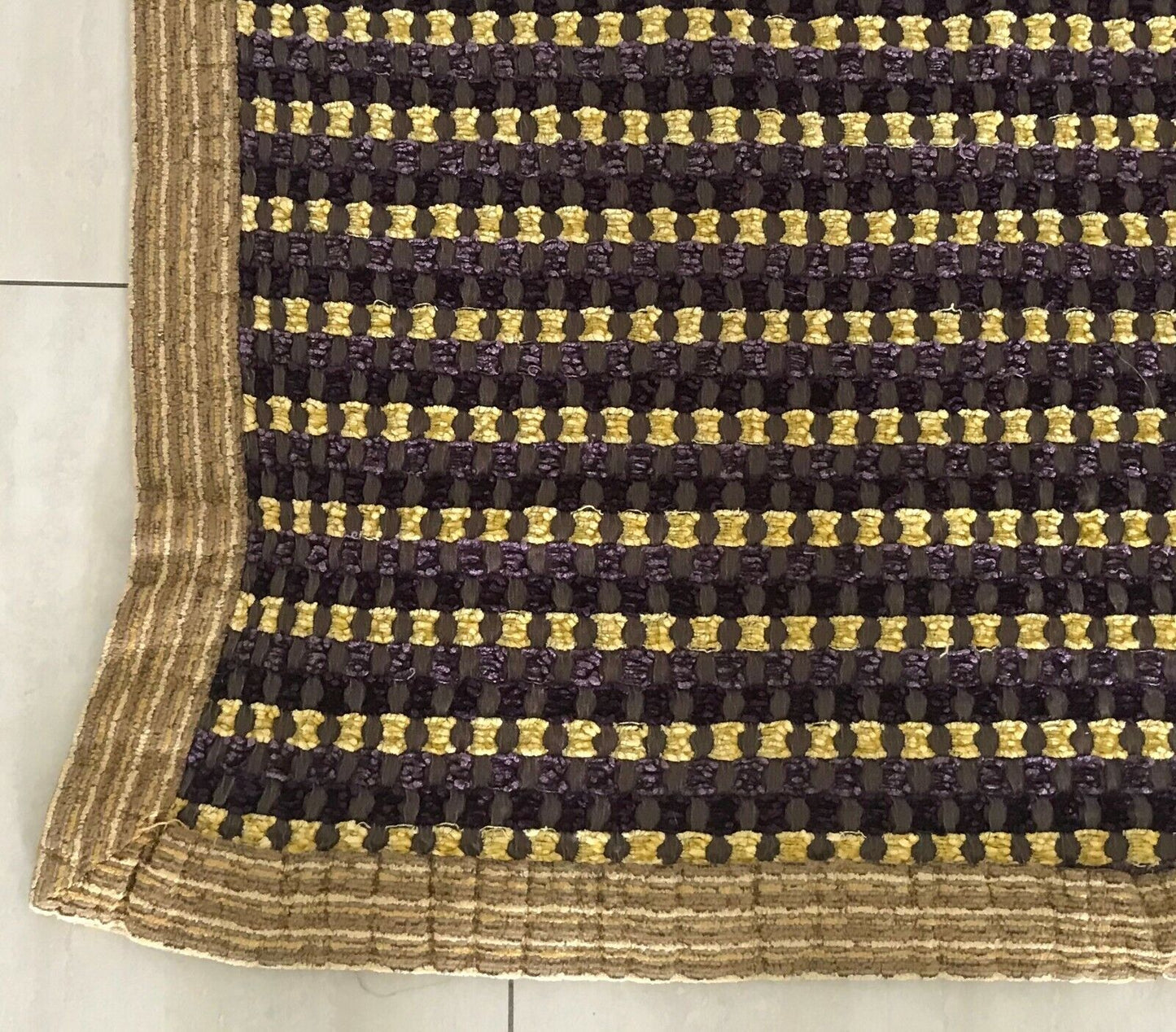 Vintage BRIMTEXTIL Throw Bed Cover Rug Gold Yellow Purple 115 x 122cm Reversible