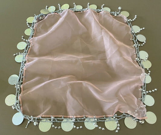 JUG COVER Blush Pink Sheer Organza Table Cloth CentrePiece Bead Disc Shimmer NEW