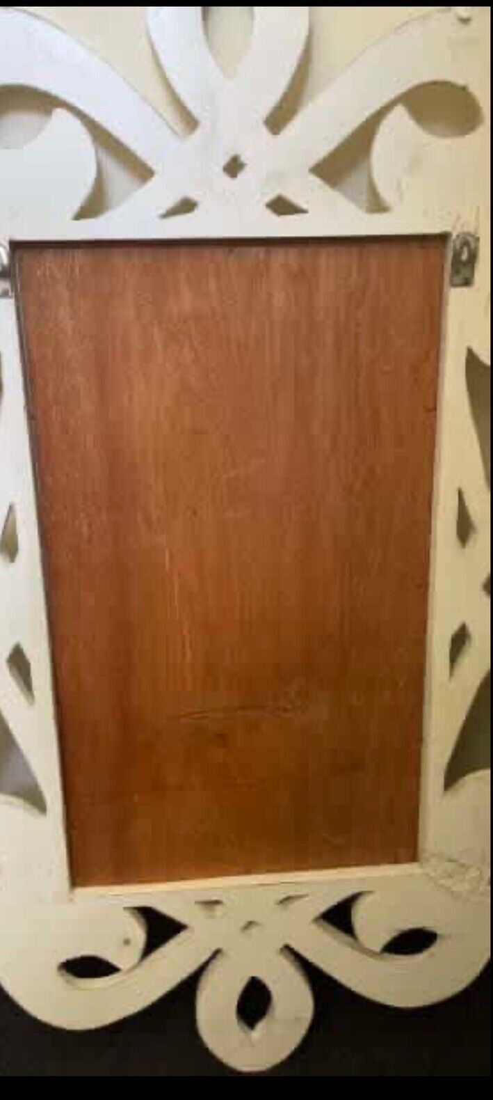 Large 125cm Vintage White Craft Wood Carved Wall Mirror Scroll Rustic Look AE293