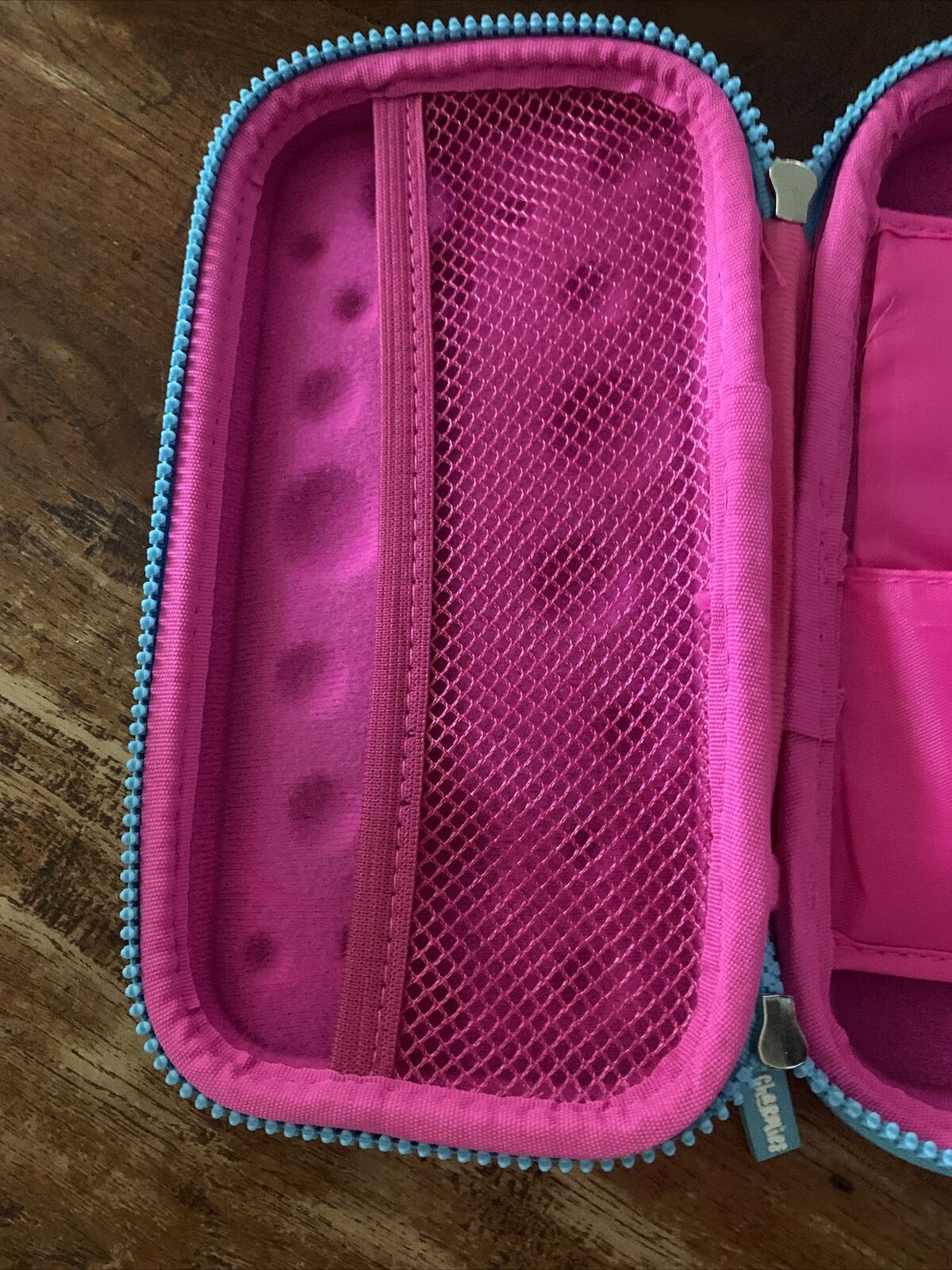 CHARMIES Pencil Case Glitter Hot Pink Bubbles 2 Zips Small Scratches on lid NEW