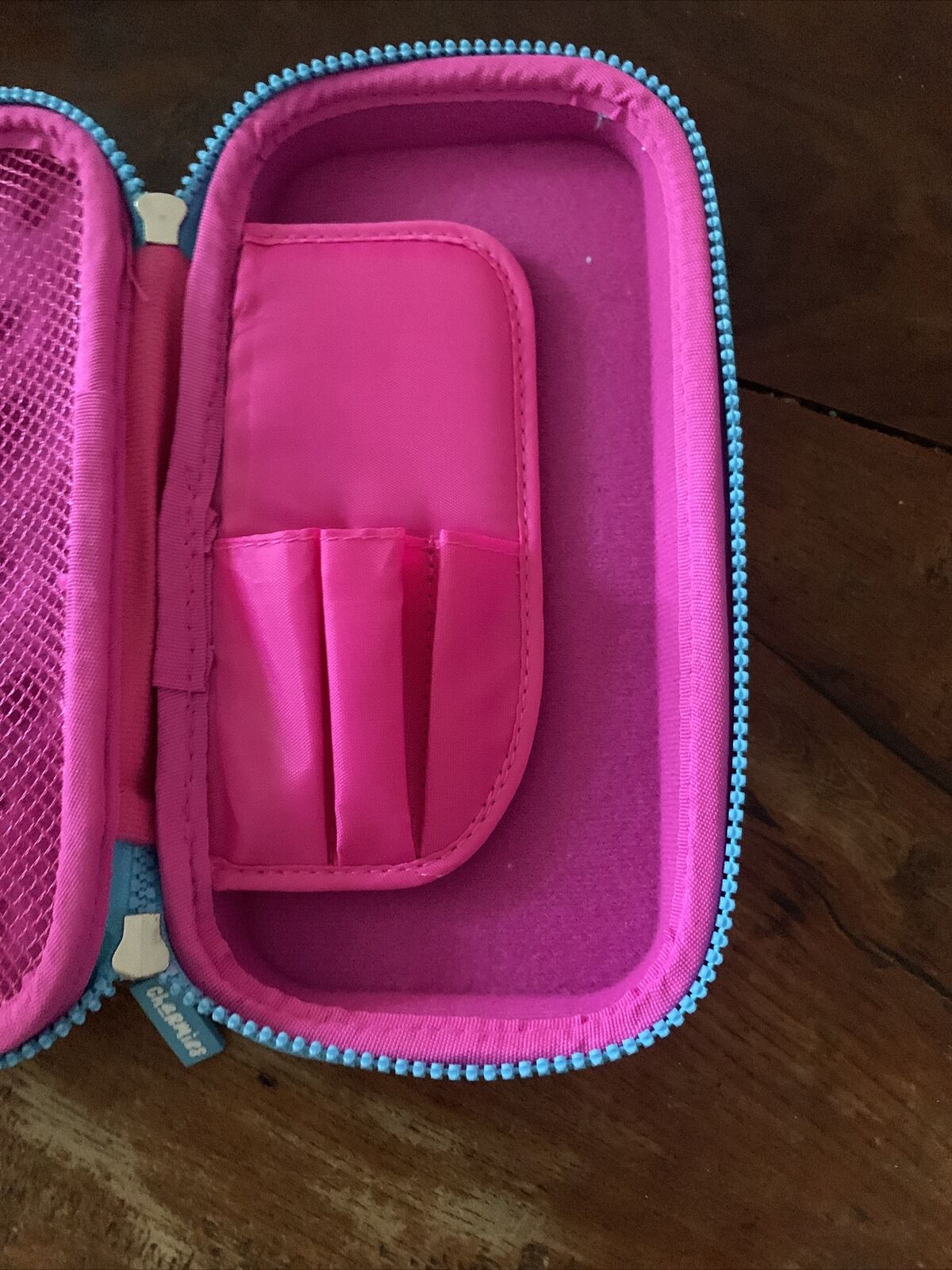 CHARMIES Pencil Case Glitter Hot Pink Bubbles 2 Zips Small Scratches on lid NEW