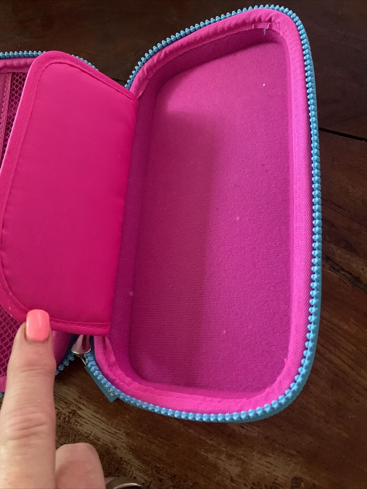 CHARMIES Pencil Case Glitter Hot Pink Bubbles 2 Zips Small Scratches on lid NEW