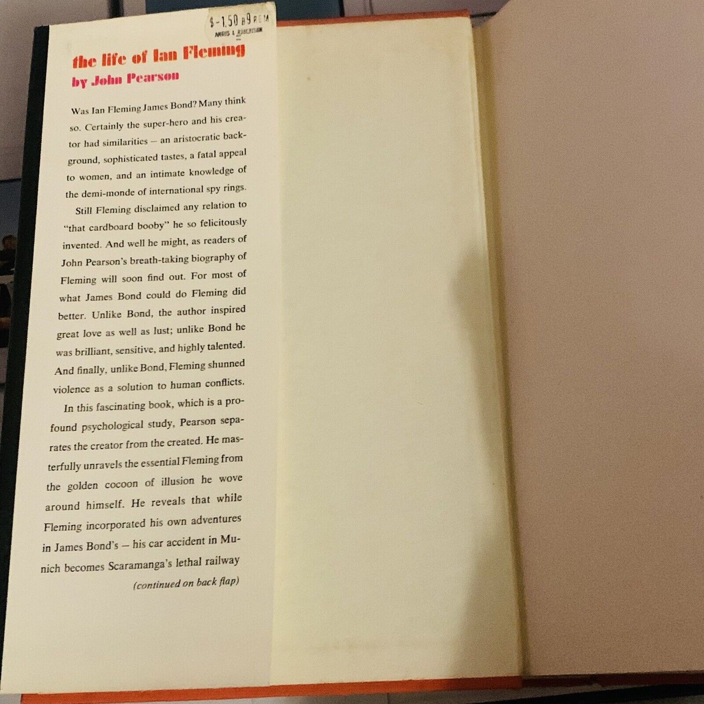 HC THE LIFE OF IAN FLEMING - John Pearson 1st USA  1966 Edition James Bond DJ