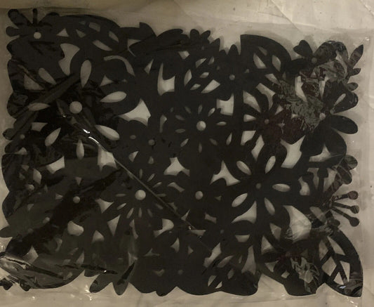 CASAUNO 2 x PLACEMATS Black Flower Leaves Rectangular Felt Laser Cut Sealed NEW