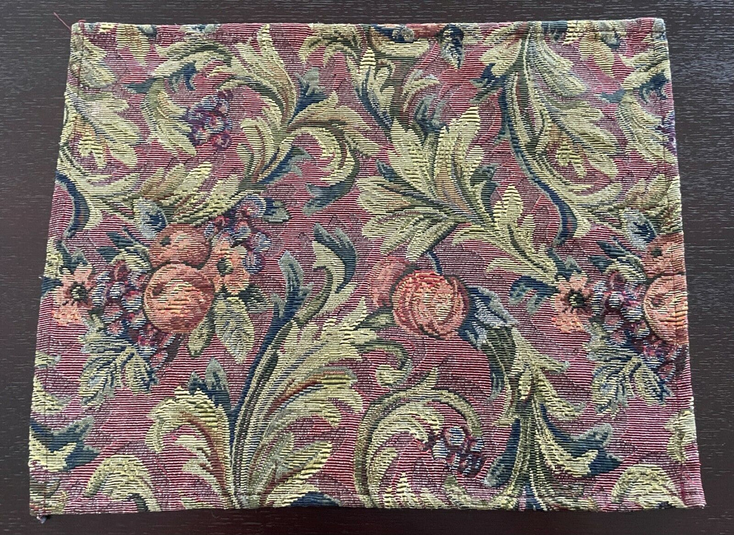 Set of 4 Burgundy & Green Tapestry Fabric Placemat Baroque Provincial Fruit NEW