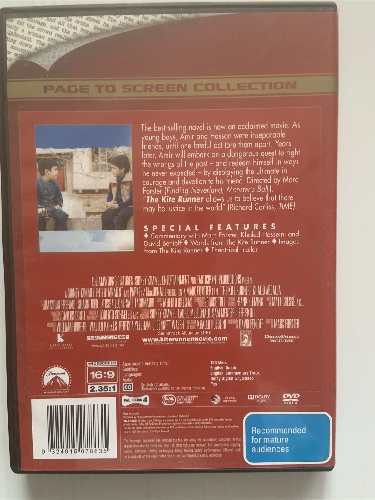 DVD The Kite Runner Movie 2009 Khalid Abdalla Homayoun Ershadi R4 Slip Case