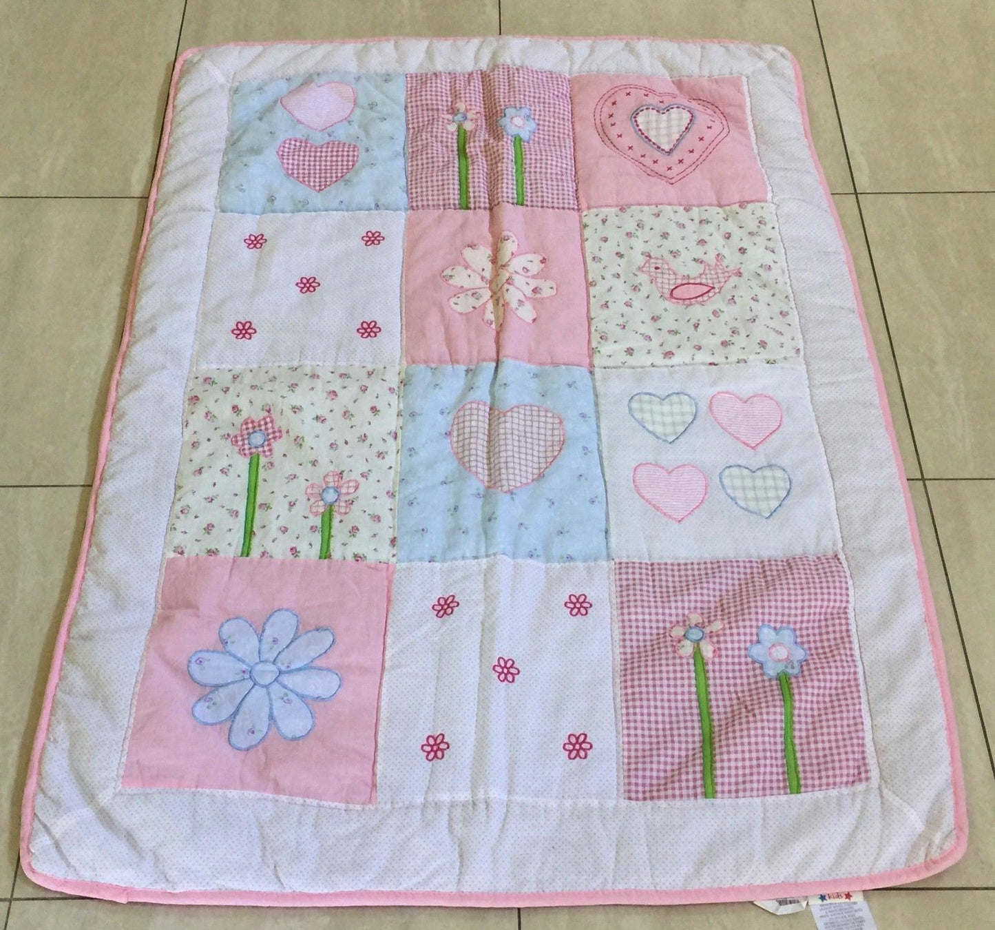 Baby Girl MORGAN FINCH Cot Size Quilt Cover & Cuddly Pink Blanket - Manchester