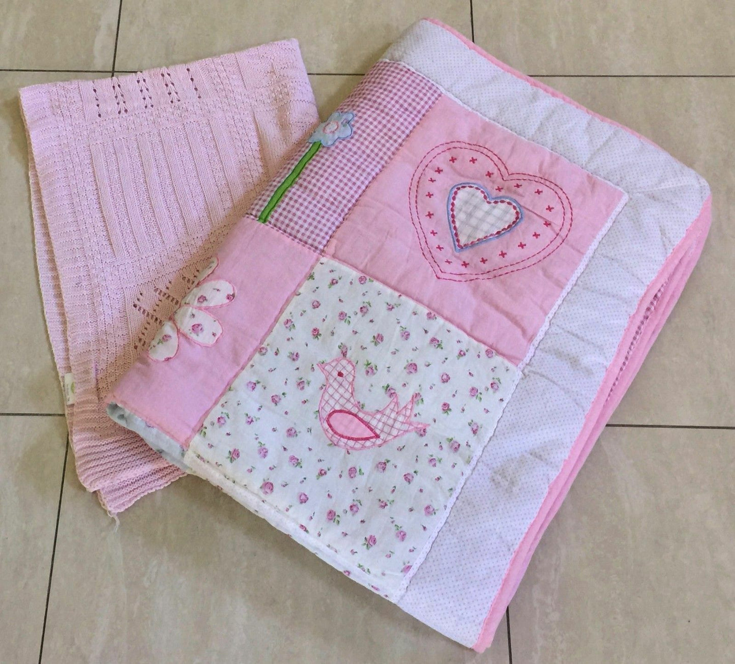Baby Girl MORGAN FINCH Cot Size Quilt Cover & Cuddly Pink Blanket - Manchester