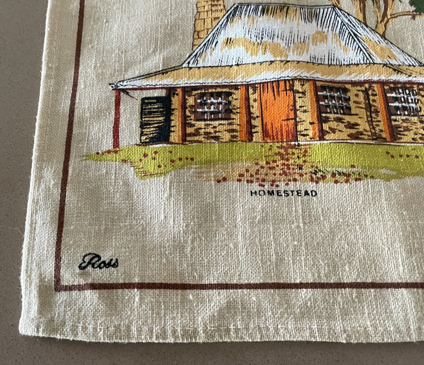 ROSS Vintage Tea Towel COBAR NSW Colonial Australiana Theme Print Souvenir NEW