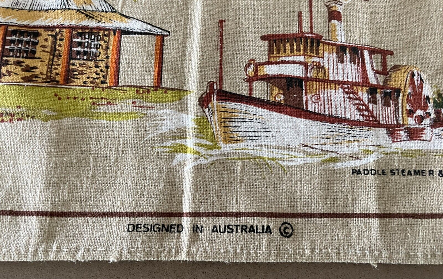 ROSS Vintage Tea Towel COBAR NSW Colonial Australiana Theme Print Souvenir NEW