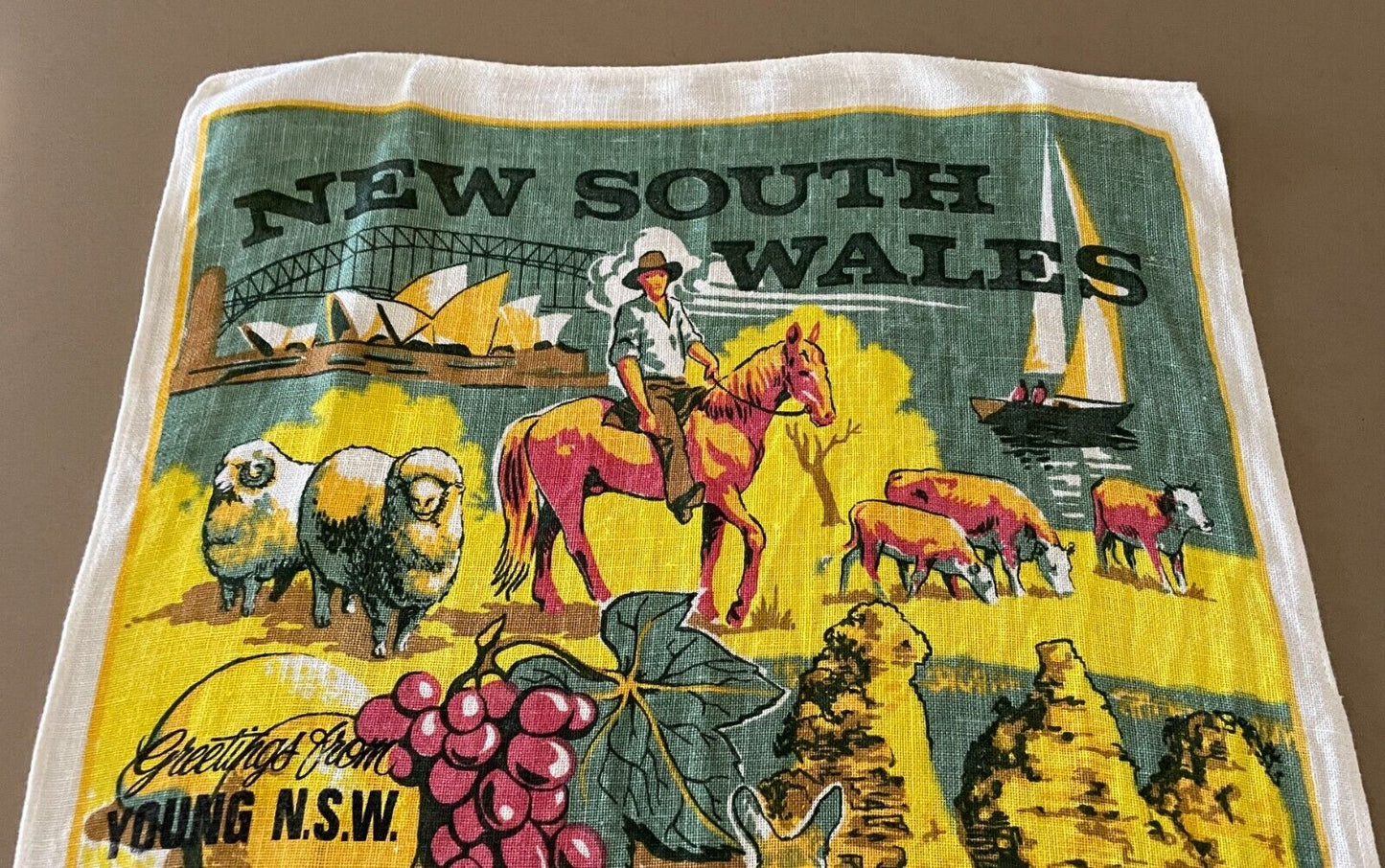 Vintage "1980" Tea Towel Young & NSW City & Country Scenes Calendar Year