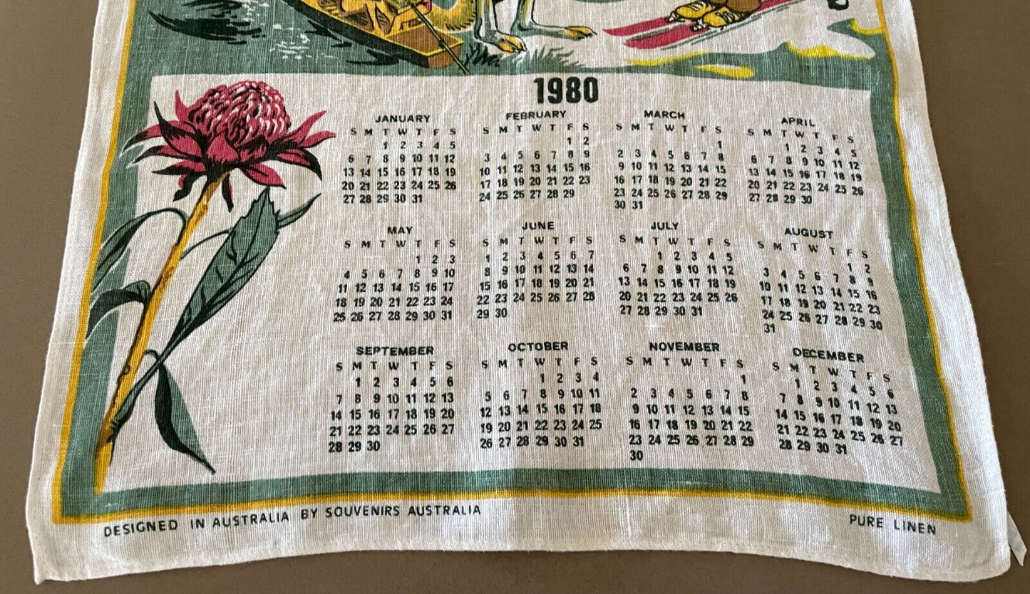 Vintage "1980" Tea Towel Young & NSW City & Country Scenes Calendar Year