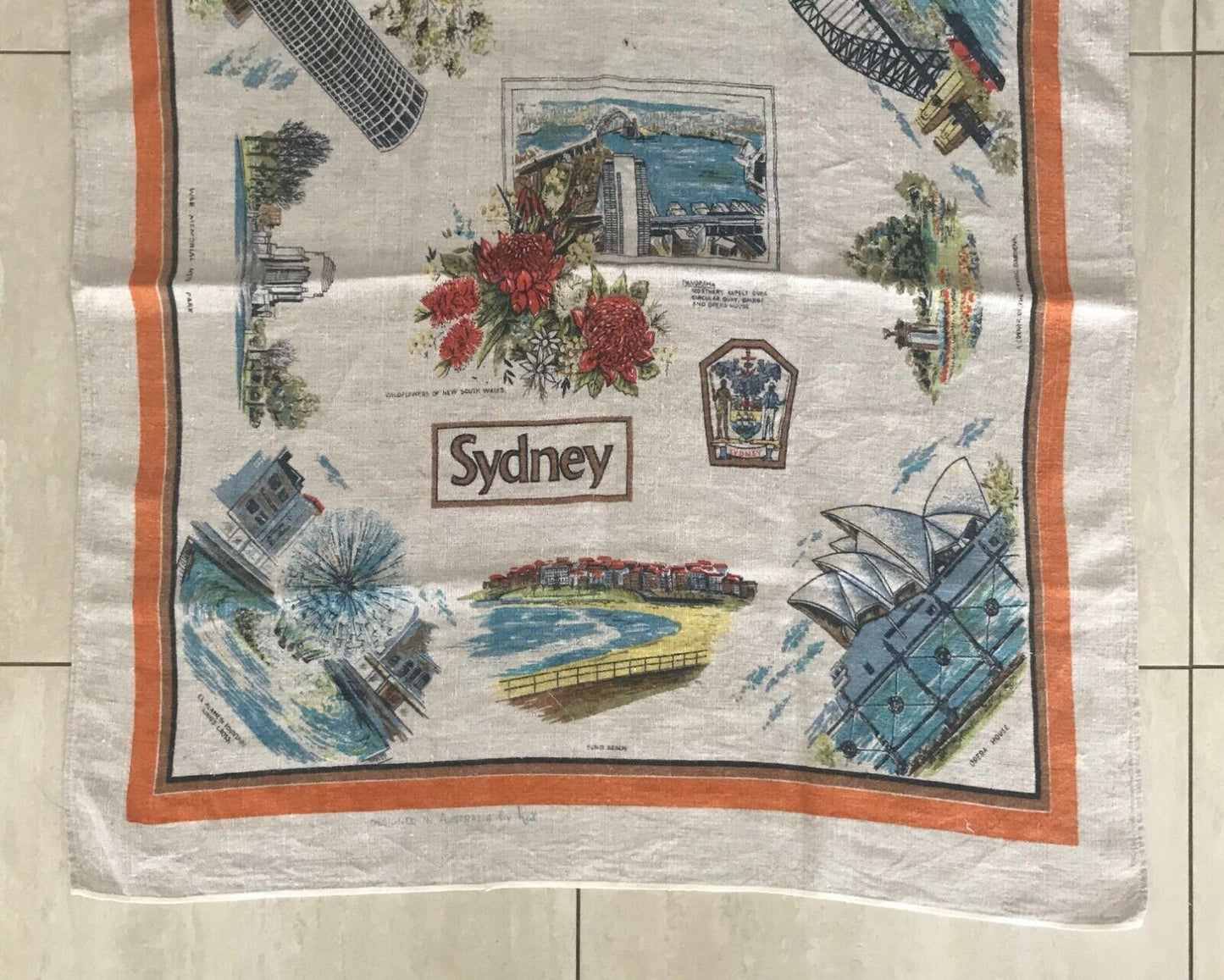 Vintage Linen Tea Towel SYDNEY NSW Souvenir Large Size 92cm x 80cm Australiana