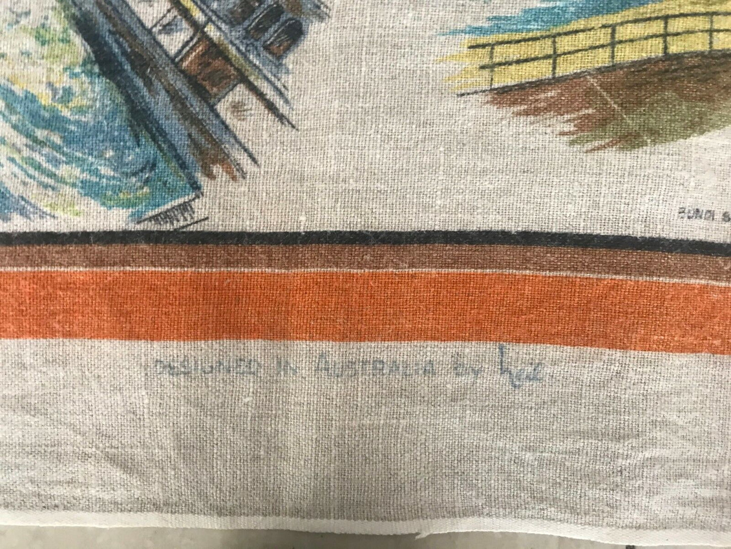 Vintage Linen Tea Towel SYDNEY NSW Souvenir Large Size 92cm x 80cm Australiana