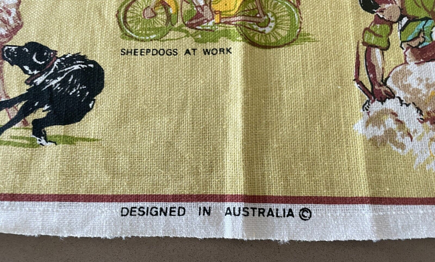 Vintage Tea Towel COBAR NSW Outback Australian Theme Print Souvenir