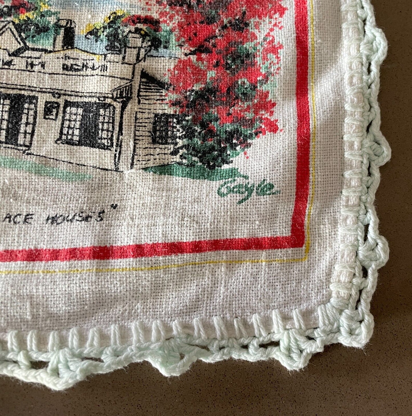 Vintage Tea Towel KIAMA NSW Australia Linen Souvenir Crochet Trim Nostalgic