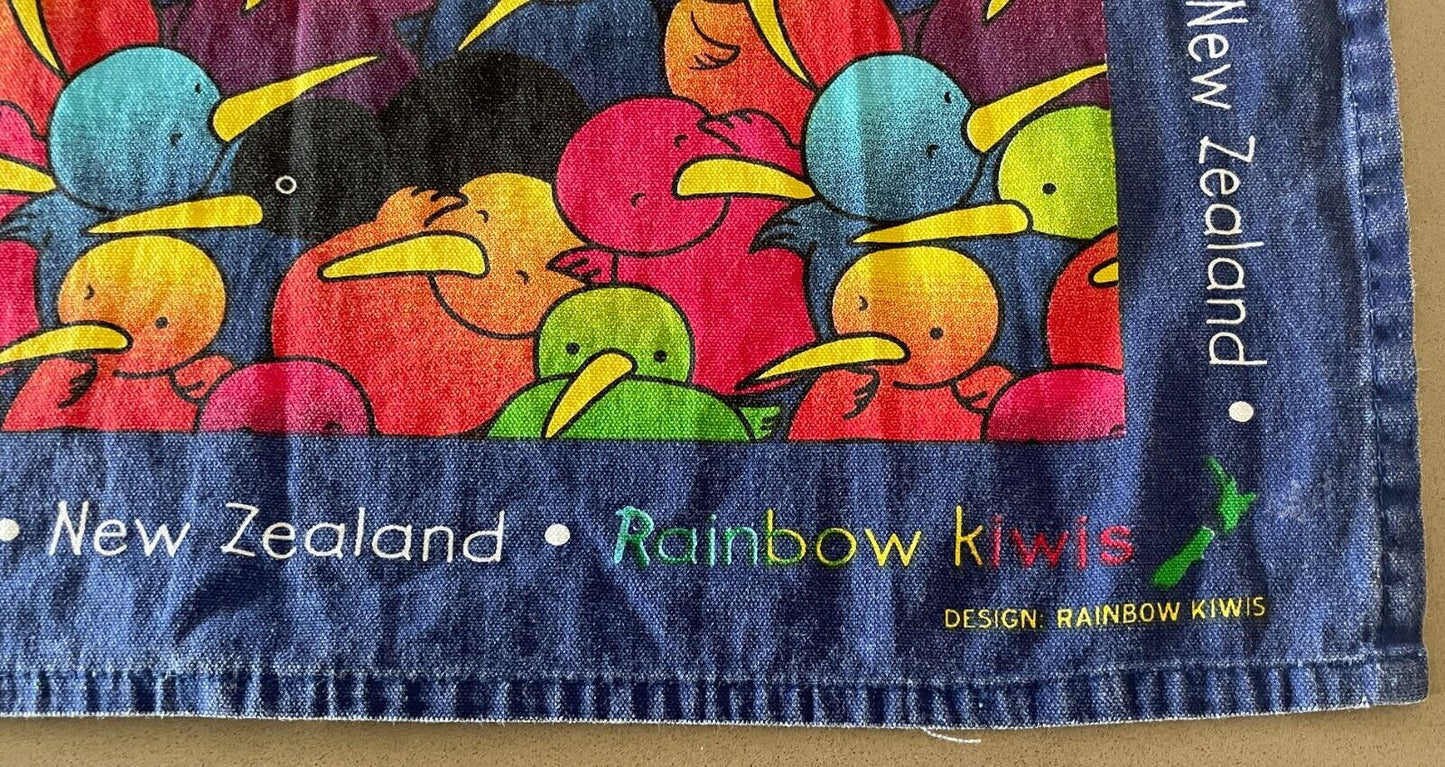 Tea Towel DEREK OF NEW ZEALAND Rainbow Kiwi Multicolour Souvenir Cotton