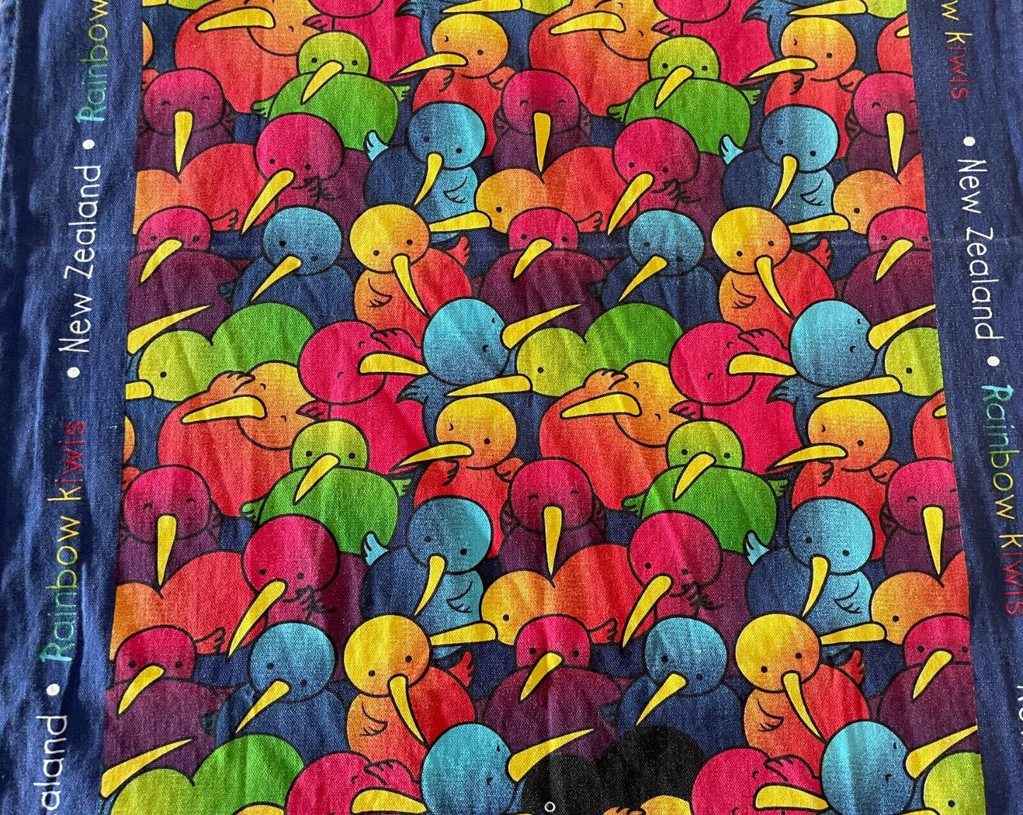 Tea Towel DEREK OF NEW ZEALAND Rainbow Kiwi Multicolour Souvenir Cotton