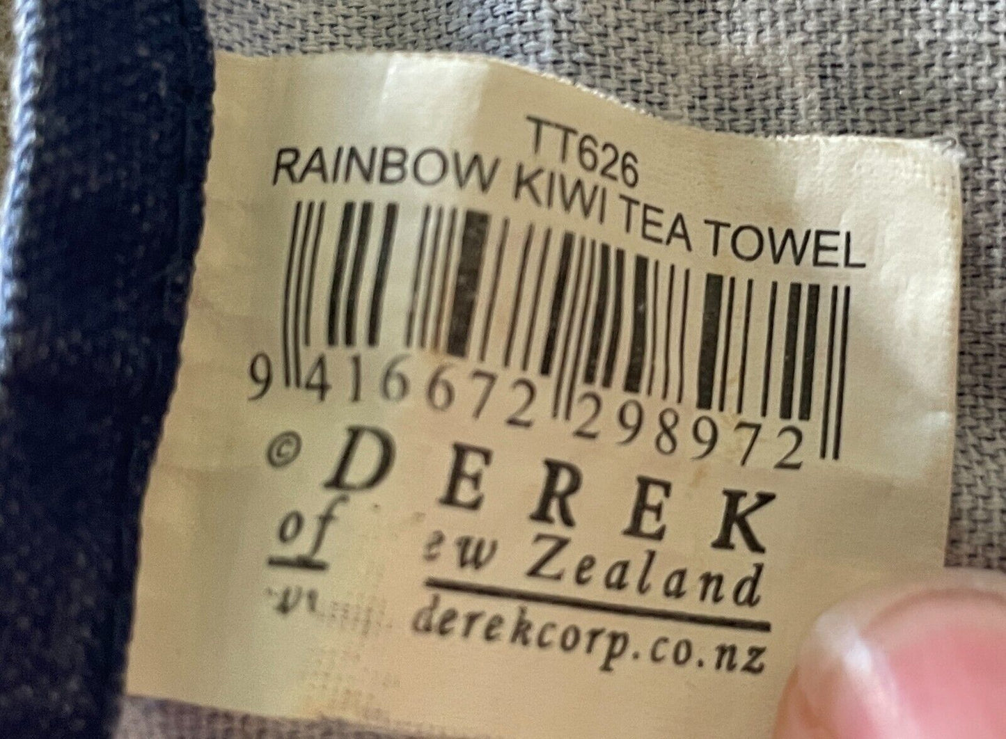 Tea Towel DEREK OF NEW ZEALAND Rainbow Kiwi Multicolour Souvenir Cotton