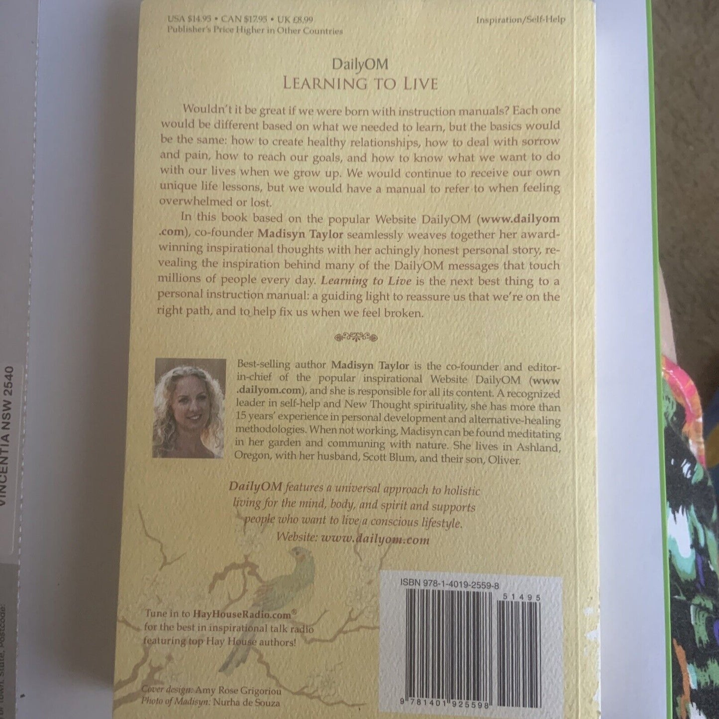 DailyOM Learning to Live by Madisyn Taylor PB  2011 New Age Spiritual Daily Om