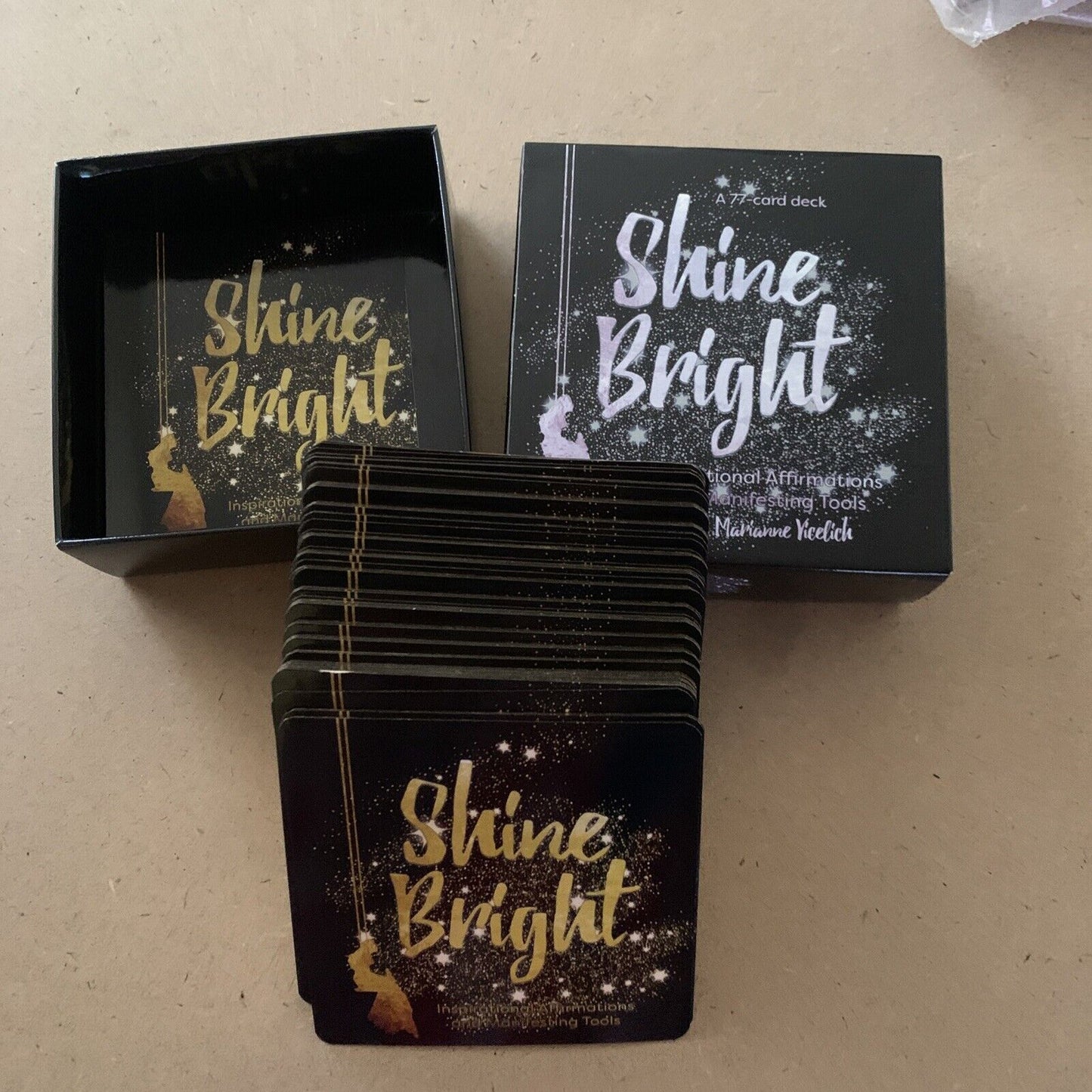 ORACLE CARDS SHINE BRIGHT  77 Card Deck Marianne Yiedich Gold Edge Gift Box NEW