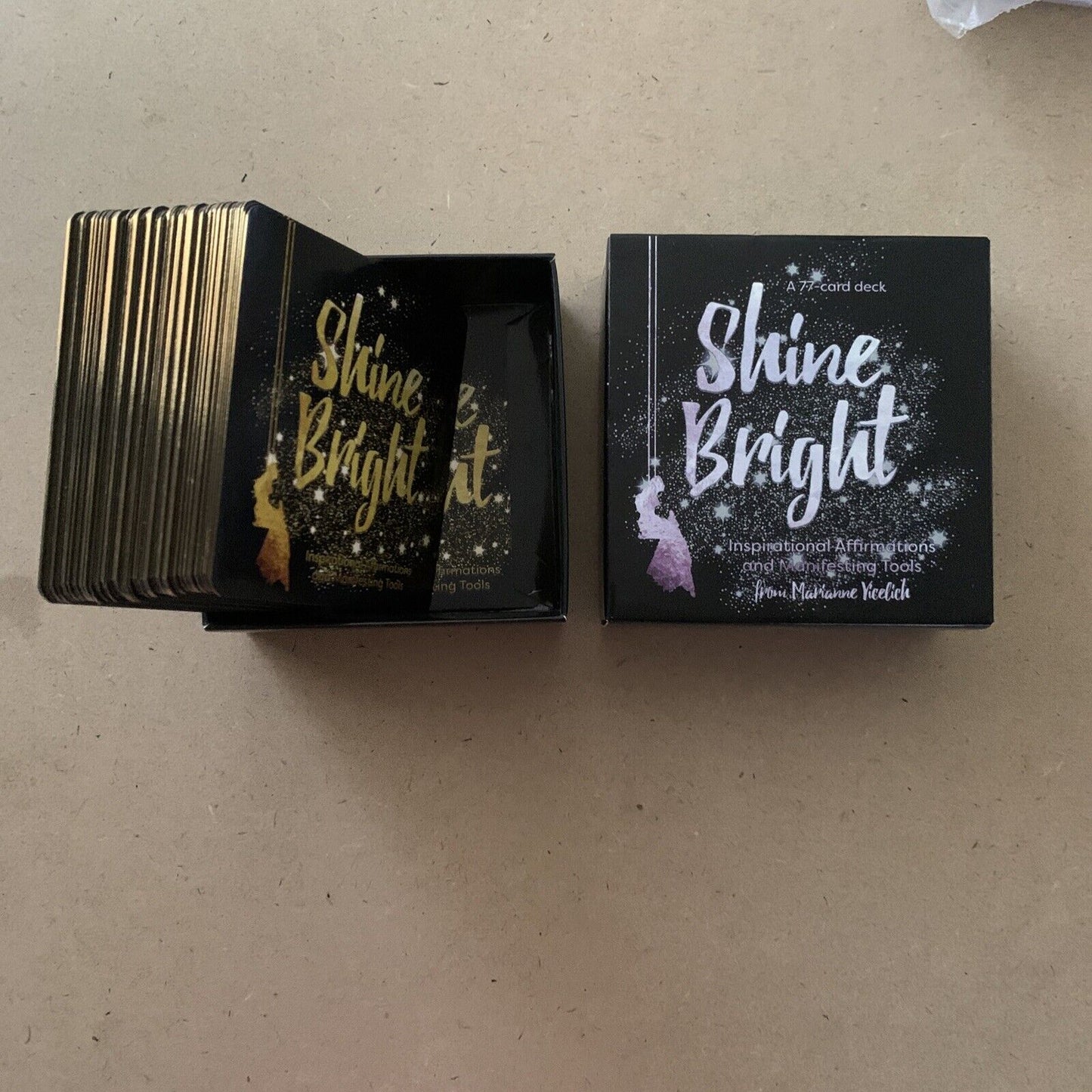 ORACLE CARDS SHINE BRIGHT  77 Card Deck Marianne Yiedich Gold Edge Gift Box NEW
