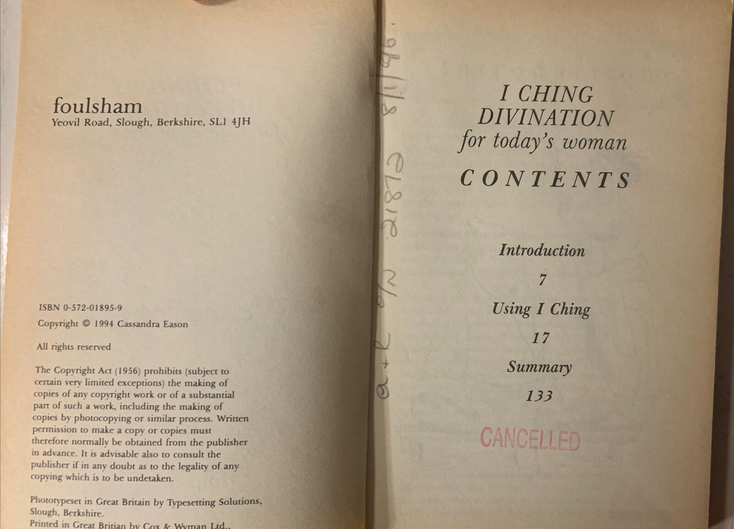 ORACLE I Ching Divination for Today's Woman Cassandra Eason Ex Library 1996 PB