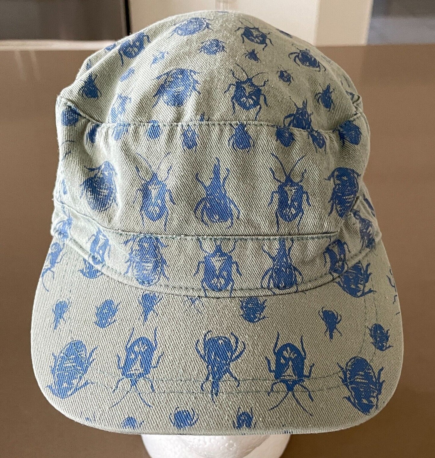 Baseball Cap COTTON ON KIDS Sage Green Blue Bug Print Breton Hat Size M L