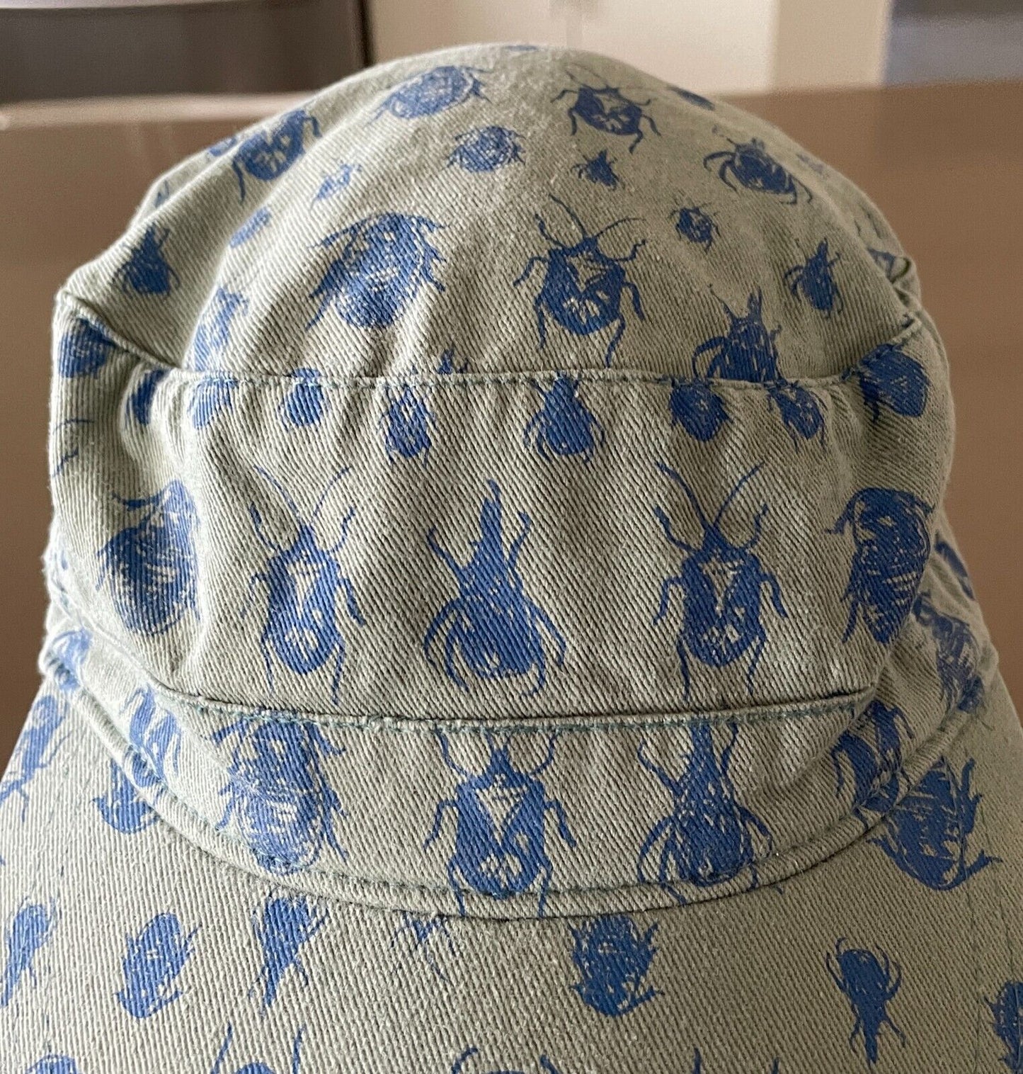 Baseball Cap COTTON ON KIDS Sage Green Blue Bug Print Breton Hat Size M L