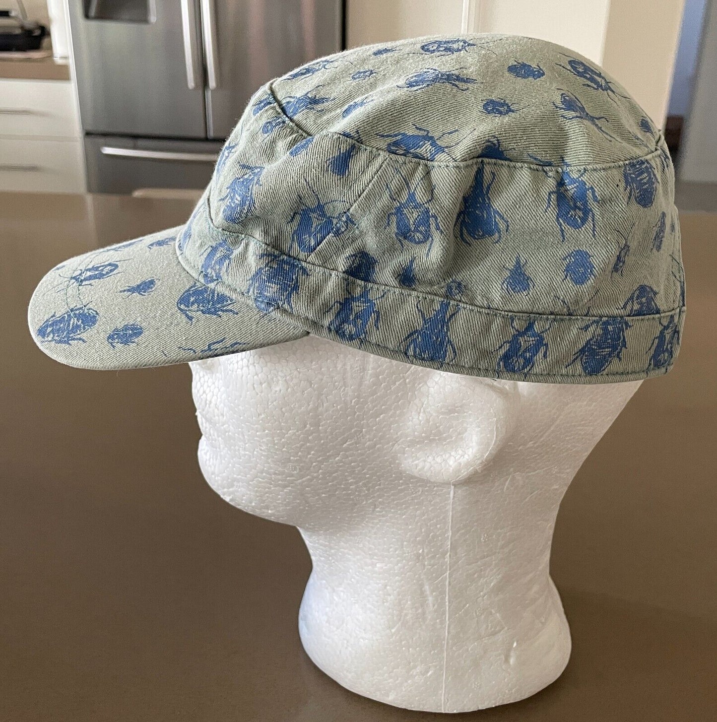 Baseball Cap COTTON ON KIDS Sage Green Blue Bug Print Breton Hat Size M L
