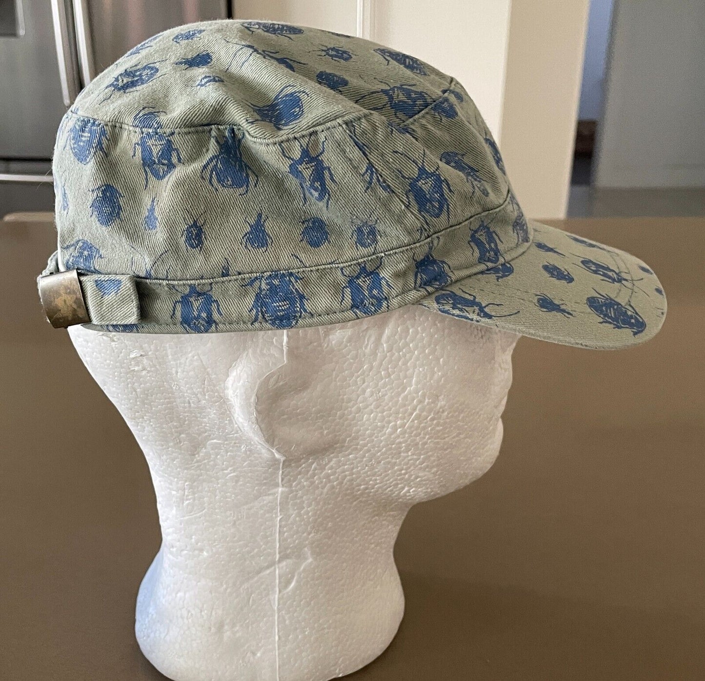 Baseball Cap COTTON ON KIDS Sage Green Blue Bug Print Breton Hat Size M L