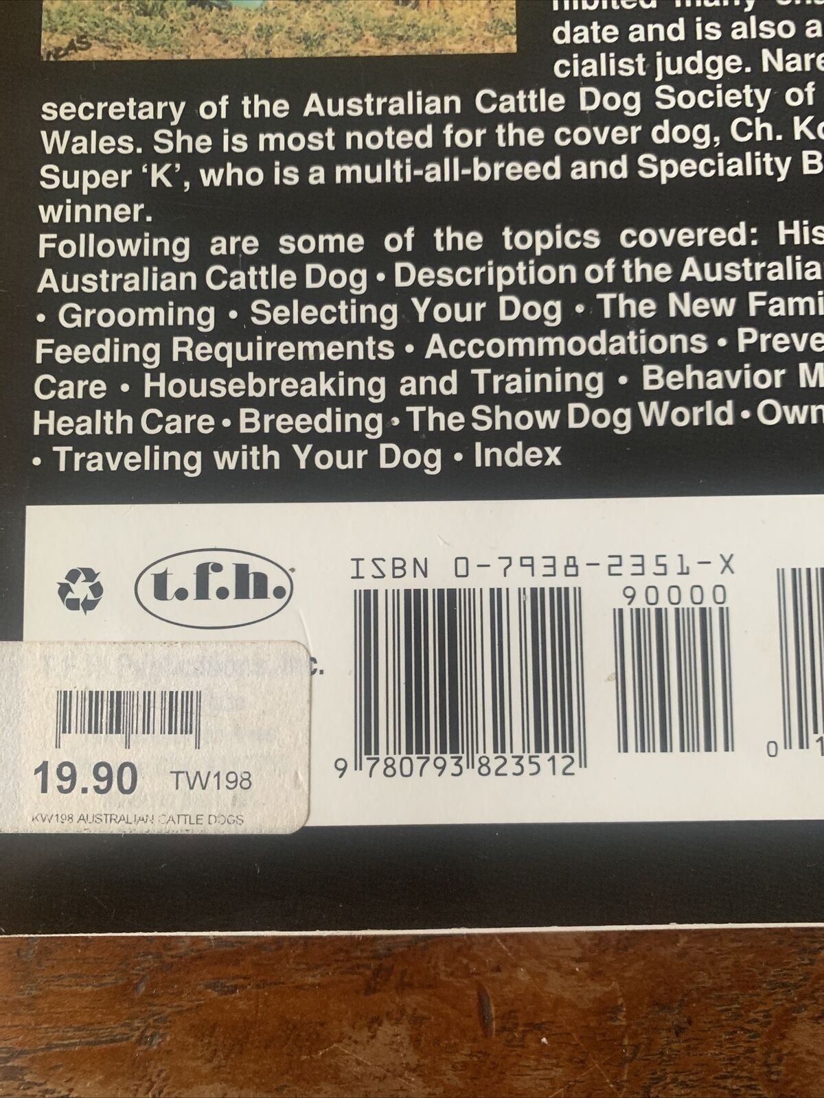 PB Book AUSTRALIAN CATTLE DOGS Narelle Robertson 1994 TFG Publications KW 198S