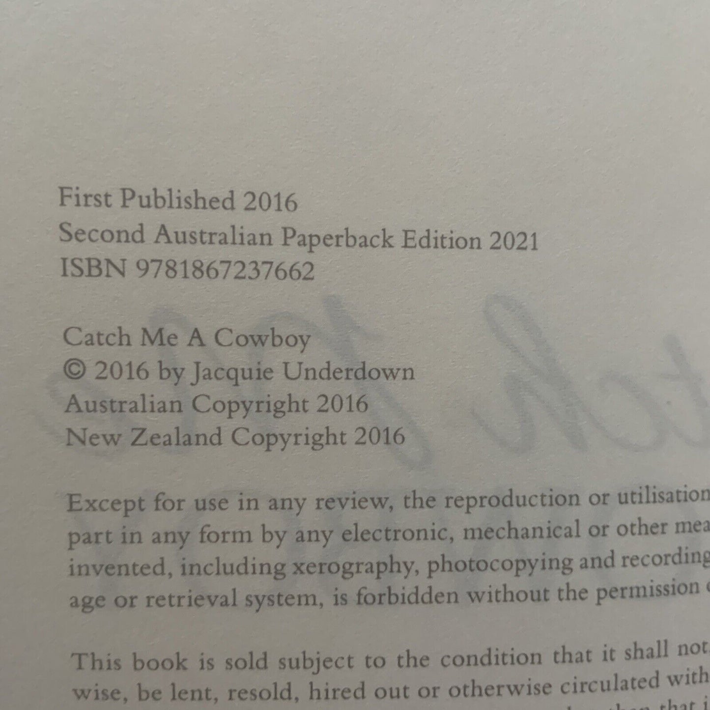 PB Book CATCH ME A COWBOY Jacquie Underdown 2021 2nd Ed Novel Australia NEW