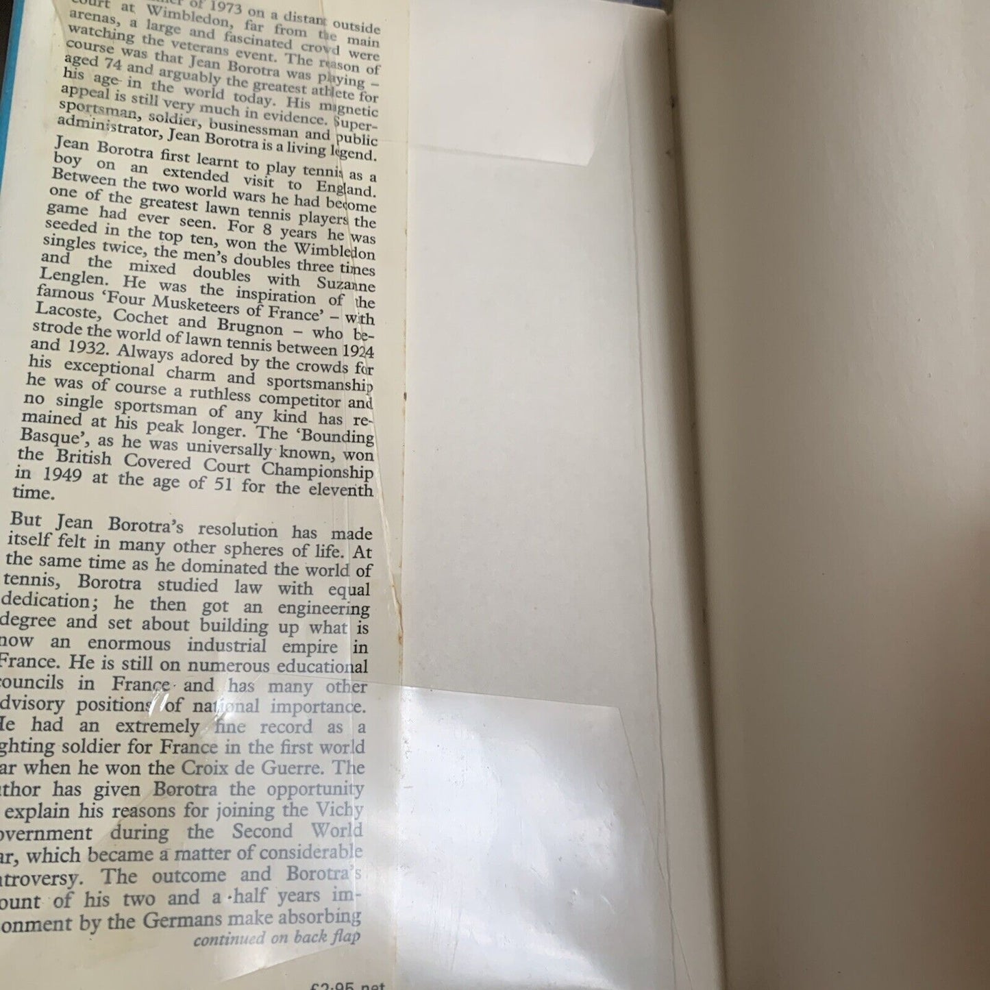 HC JEAN BOROTRA The Bounding Basque Sir John Smyth 1974 Tennis Biography 1st Ed