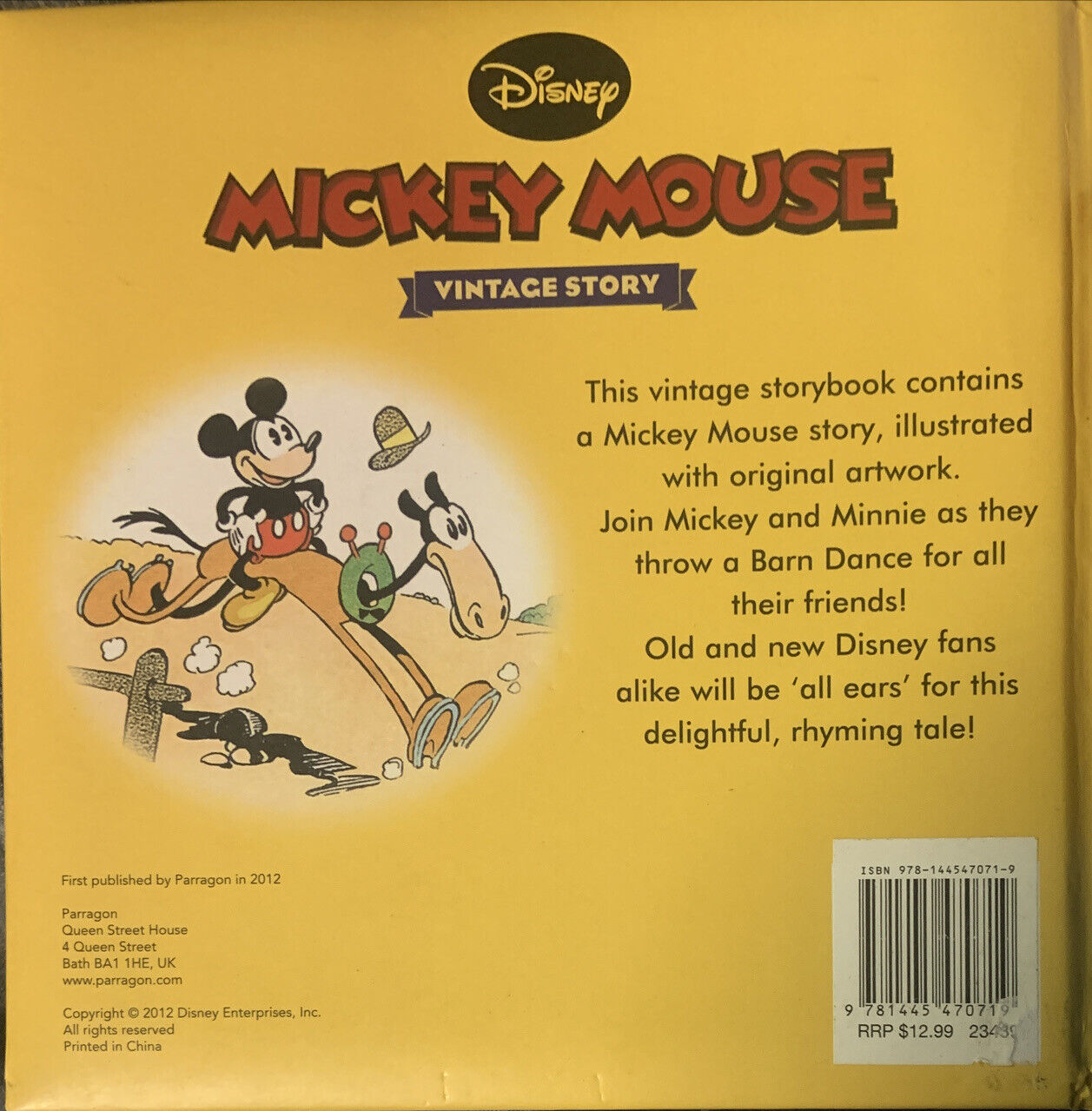 HC Book Disney Mickey Mouse Barn Dance Padded Childrens Book Vintage Story