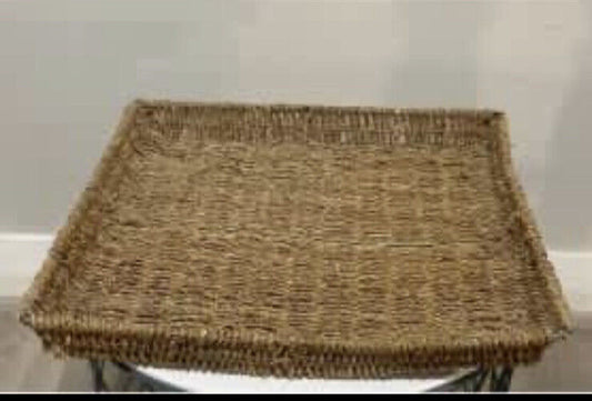 Flat Basket 39.5cm Handwoven Square Seagrass Jute Sisal Twine AE187 Vintage