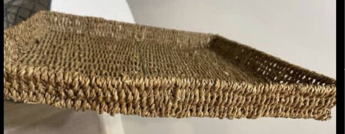Flat Basket 39.5cm Handwoven Square Seagrass Jute Sisal Twine AE187 Vintage