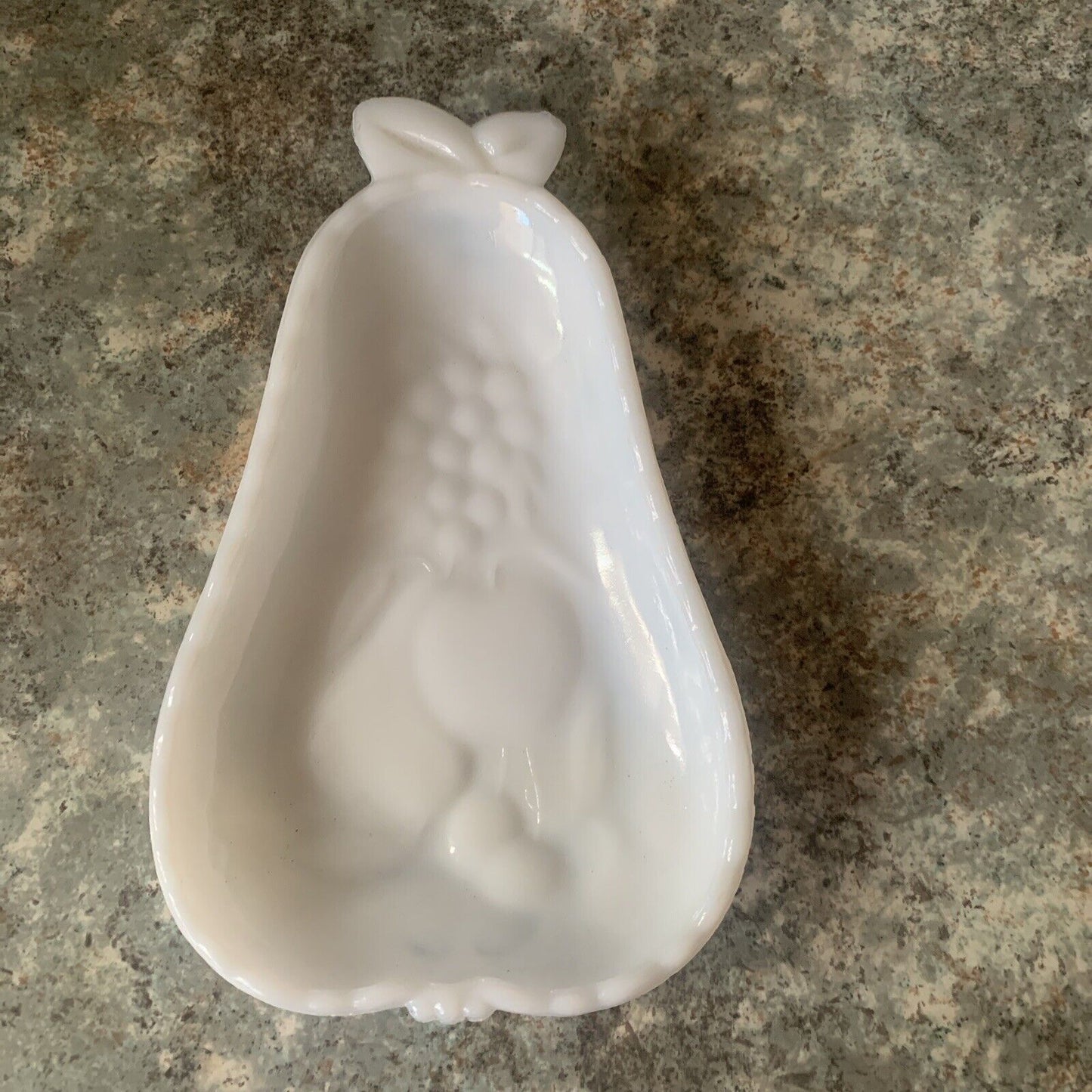 Vintage Milk Glass Pear Dish Hazel Atlas  Embossed Fruit Top Cherry Blossom Base