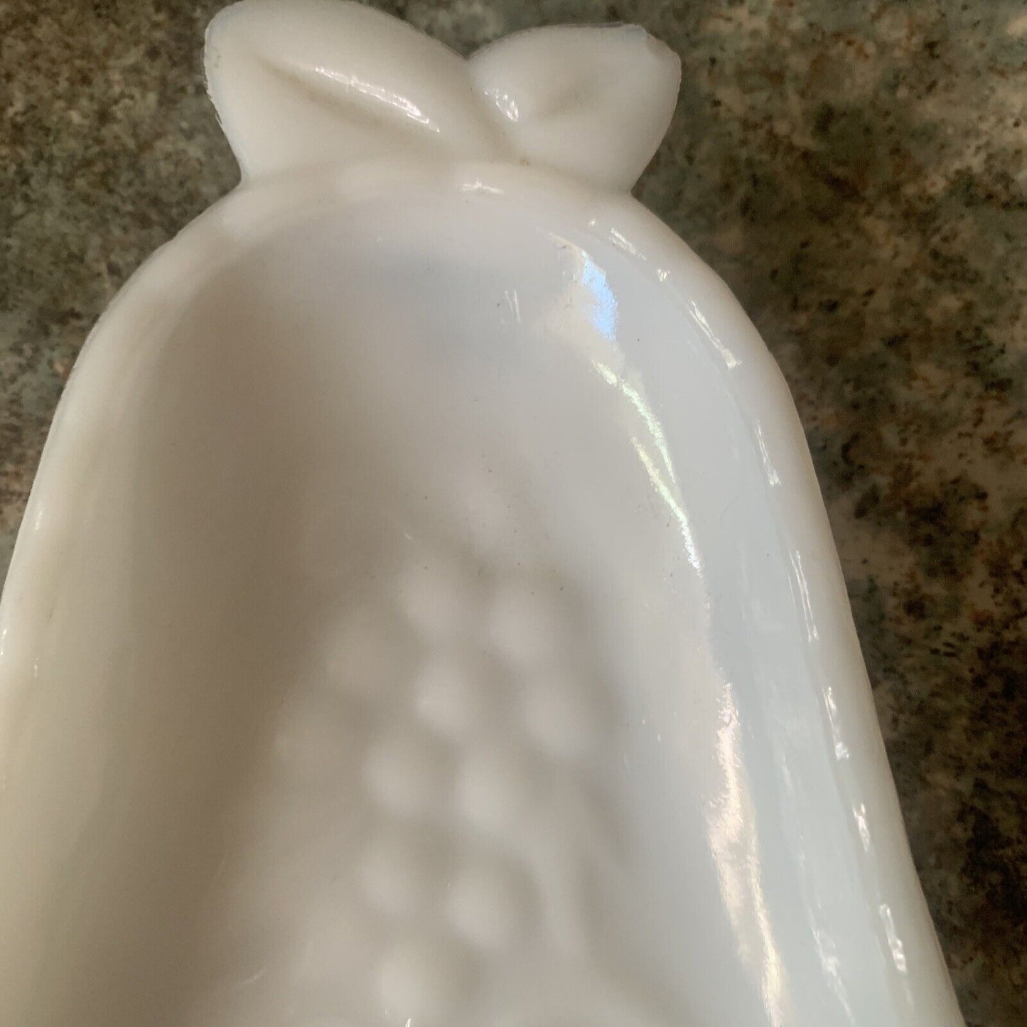 Vintage Milk Glass Pear Dish Hazel Atlas  Embossed Fruit Top Cherry Blossom Base