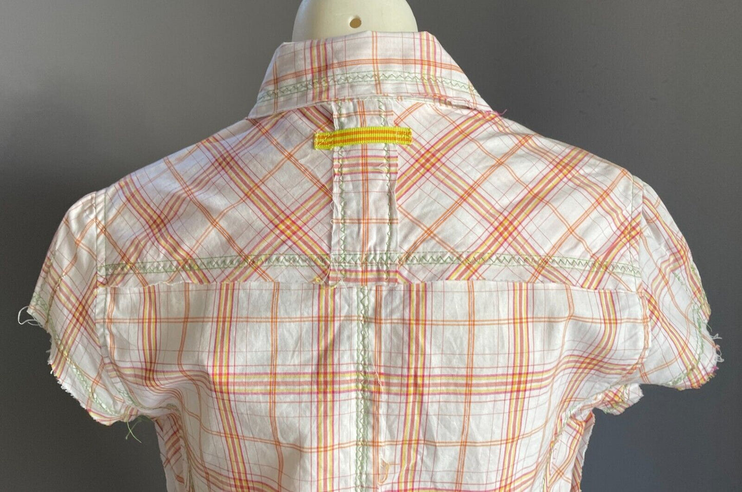 Vintage Girls MARY-KATE AND ASHLEY Cap Sleeve Check Shirt Sze 10 Floral Applique