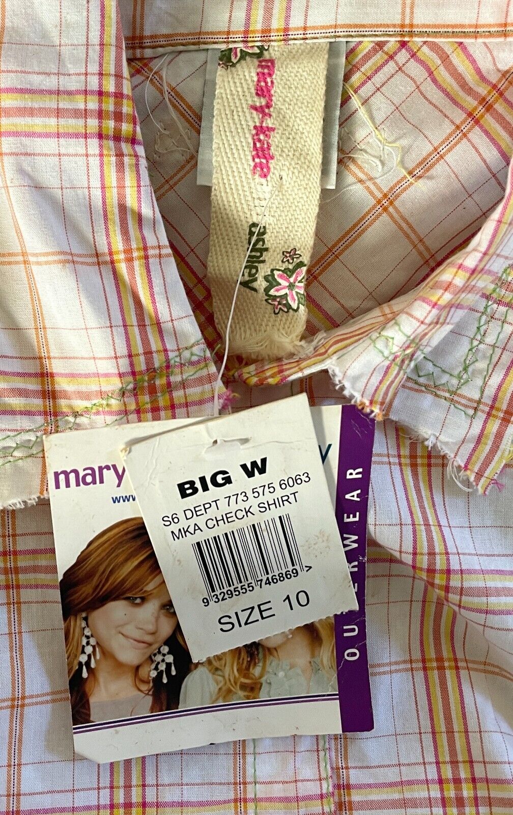 Vintage Girls MARY-KATE AND ASHLEY Cap Sleeve Check Shirt Sze 10 Floral Applique