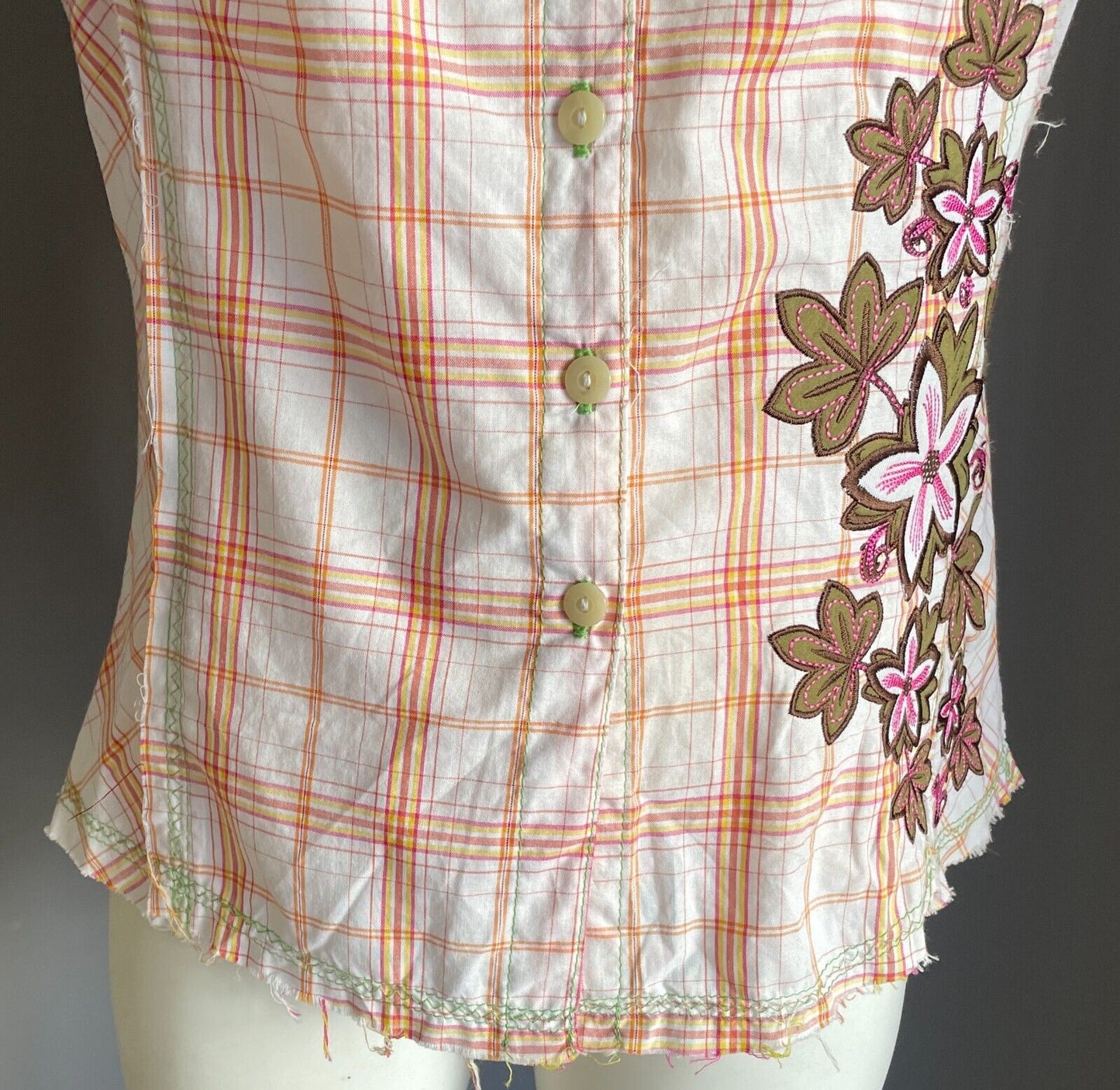 Vintage Girls MARY-KATE AND ASHLEY Cap Sleeve Check Shirt Sze 10 Floral Applique