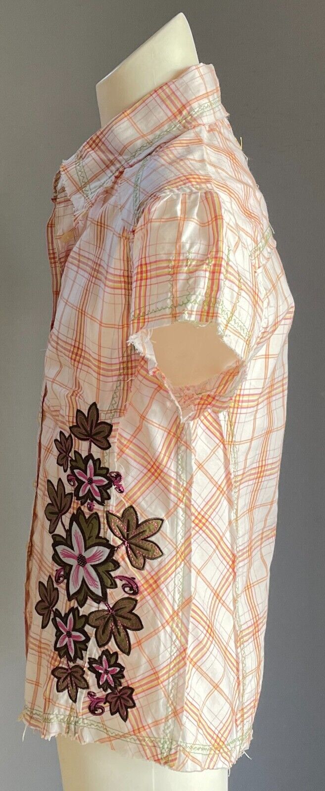 Vintage Girls MARY-KATE AND ASHLEY Cap Sleeve Check Shirt Sze 10 Floral Applique
