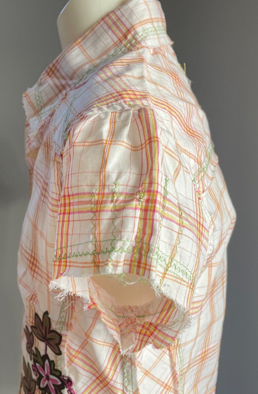 Vintage Girls MARY-KATE AND ASHLEY Cap Sleeve Check Shirt Sze 10 Floral Applique
