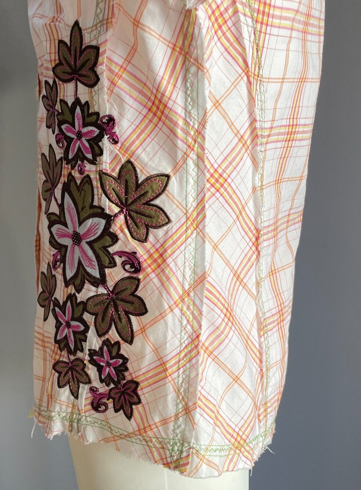 Vintage Girls MARY-KATE AND ASHLEY Cap Sleeve Check Shirt Sze 10 Floral Applique