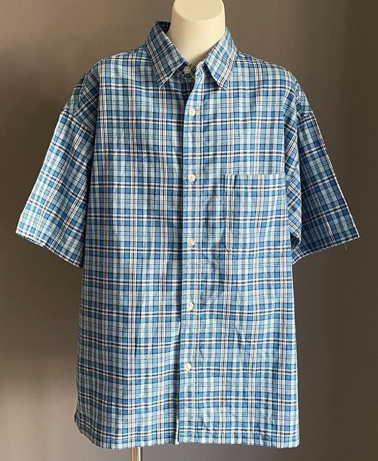 Teen NOW Blue/Black/White Check Short Sleeve Shirt Size 12 Button Front Cotton
